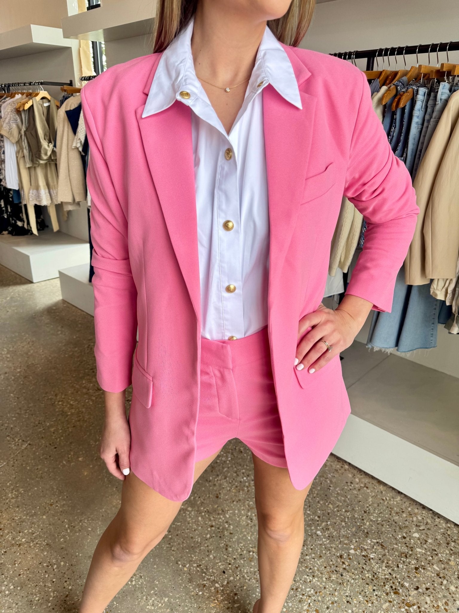 Pink Solid Blazer - Amor Lafayette