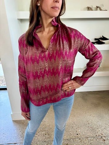 Pink Sparkle Ikat Vicki Long Sleeve Top - Amor Lafayette