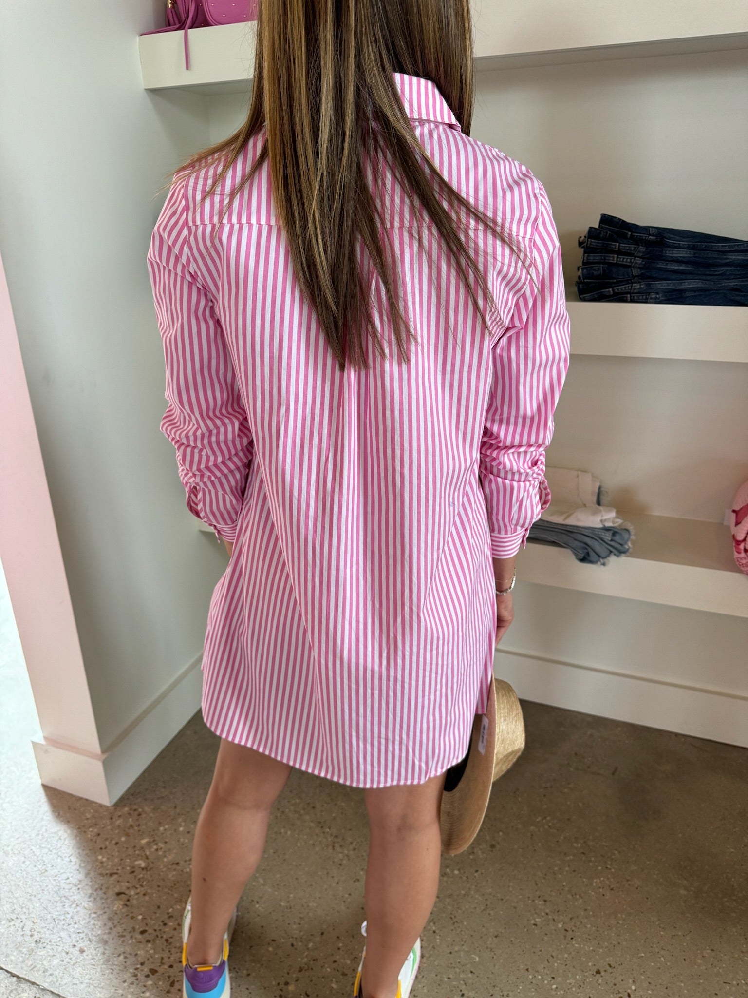 Pink Stripe Poplin Shirt Dress - Amor Lafayette