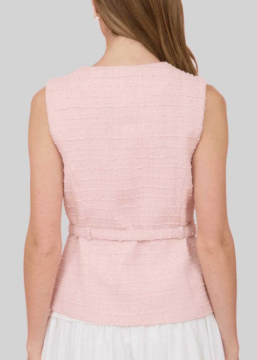 Pink Tweed Belted Vest - Amor Lafayette