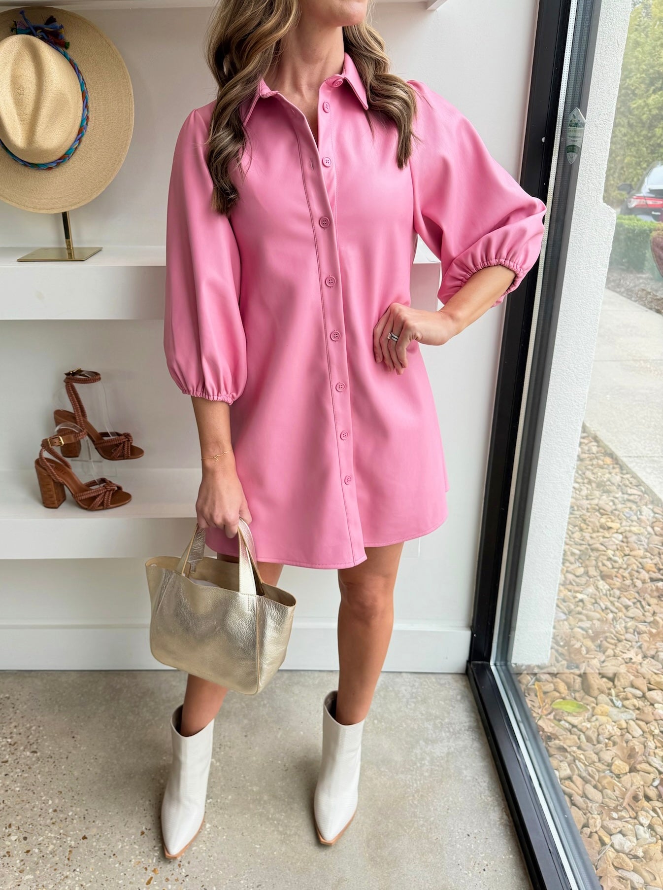 Pink Vegan Leather Tunic Dress - Amor Lafayette