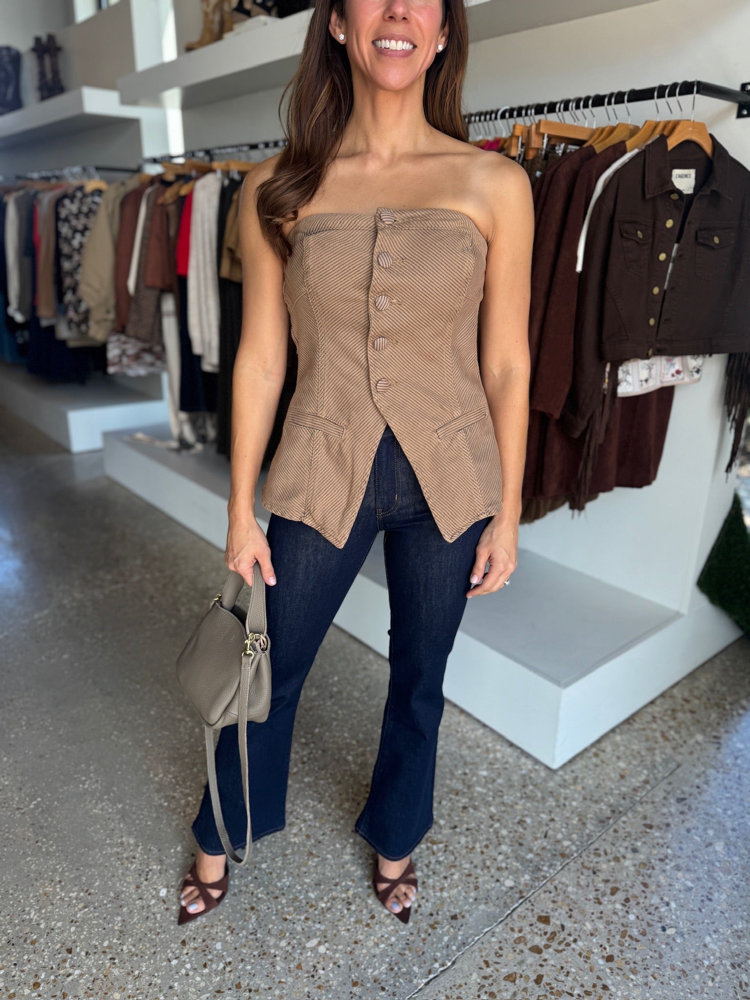 Pinstripe Twill Strapless Top - Amor Lafayette