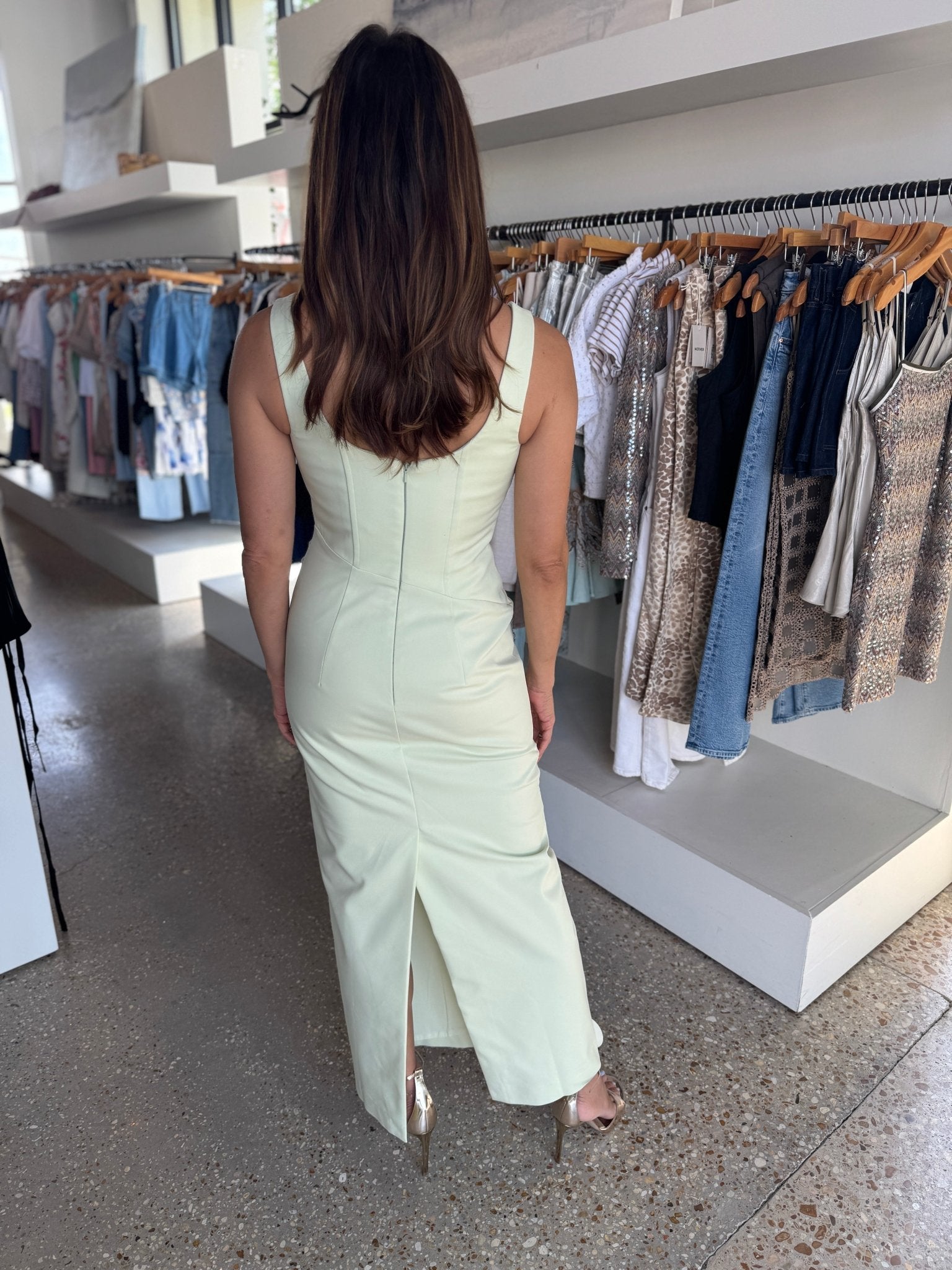 Pistachio Lani Structured Midi Dress - Amor Lafayette