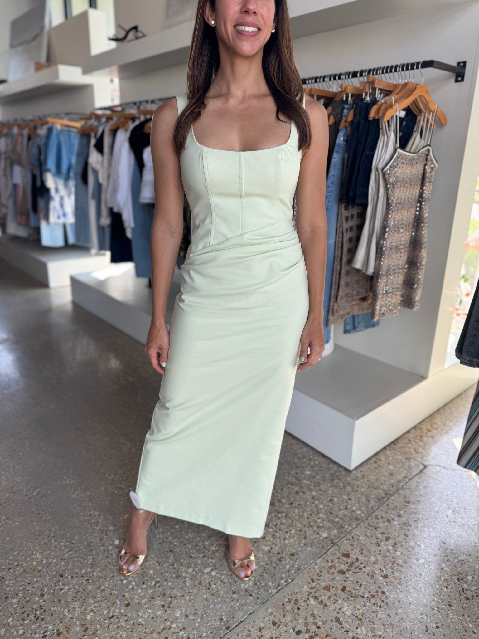 Pistachio Lani Structured Midi Dress - Amor Lafayette