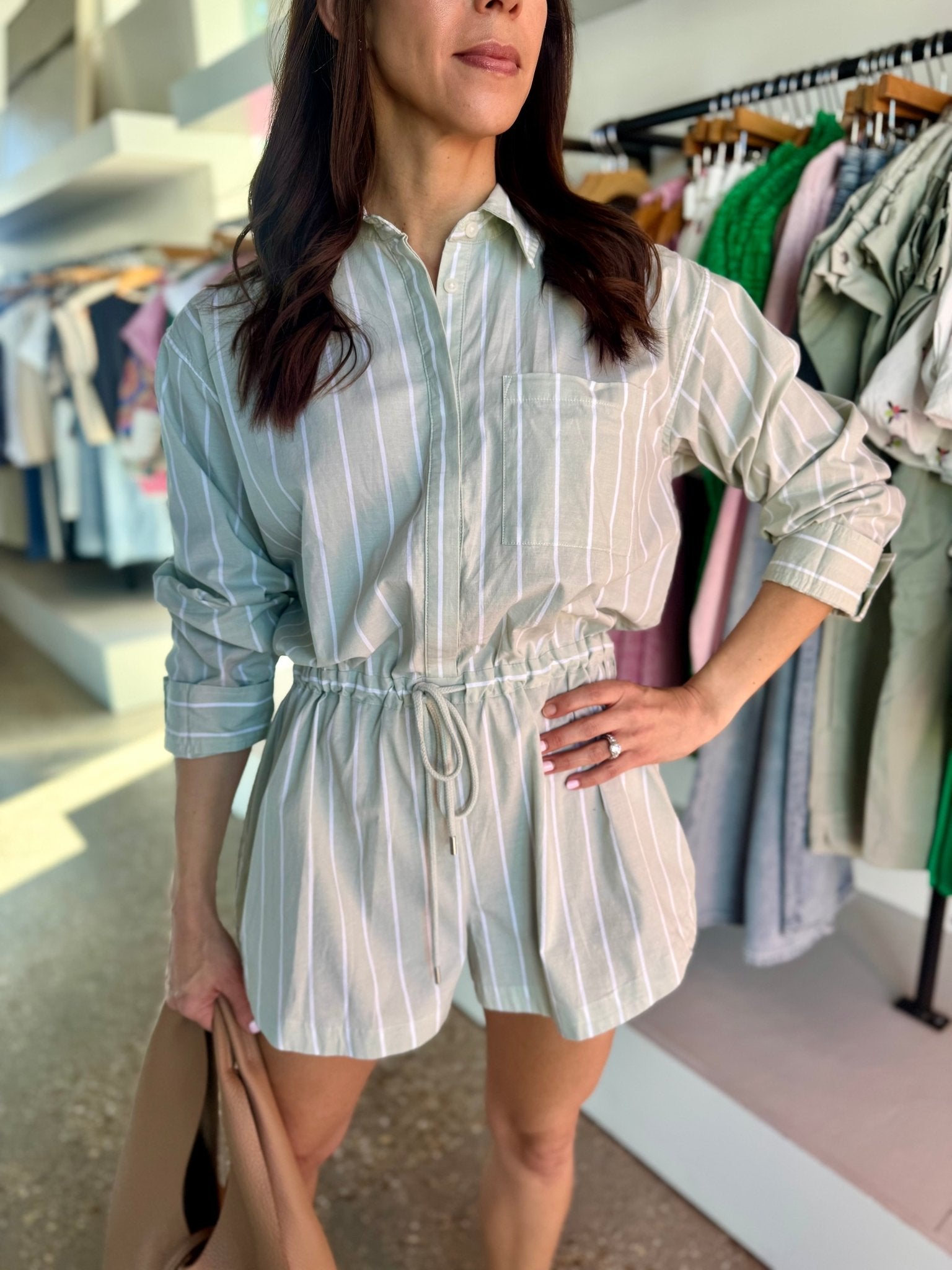 Pistachio Stripe Amelie Romper - Amor Lafayette