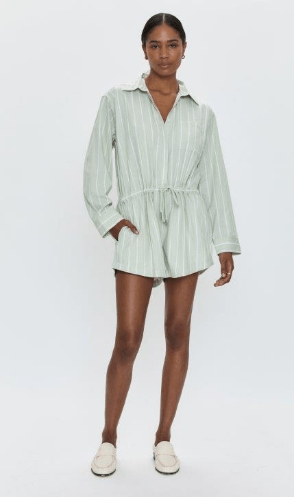 Pistachio Stripe Amelie Romper - Amor Lafayette