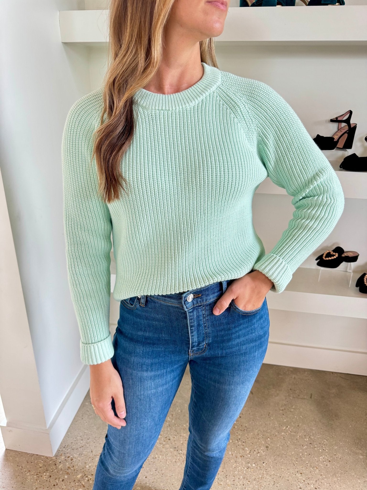 Pistachio Zip Back Raglan Sweater - Amor Lafayette