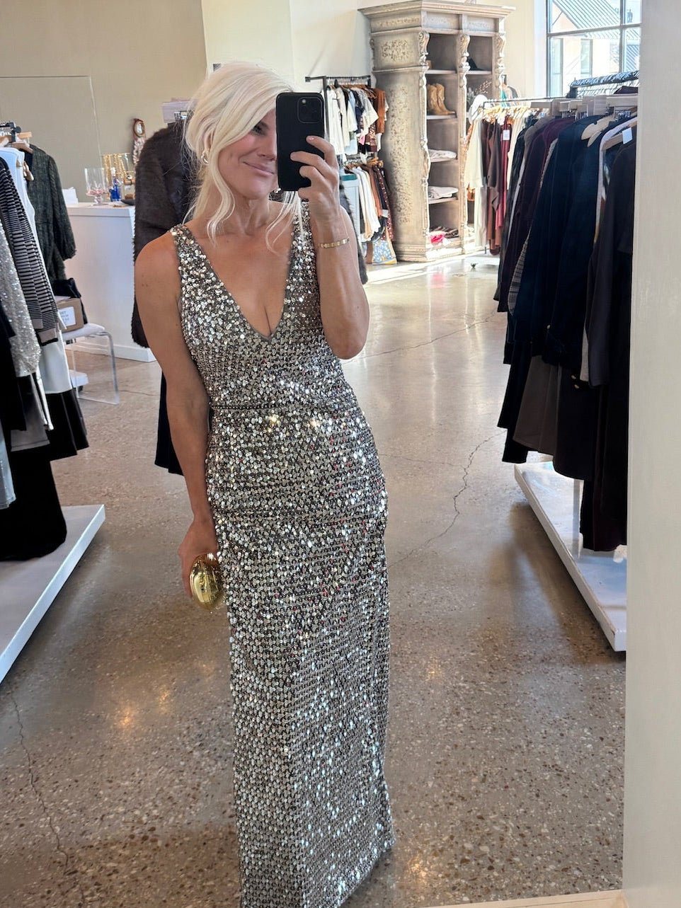 Platinum Sequin Ellie Gown - Amor Lafayette