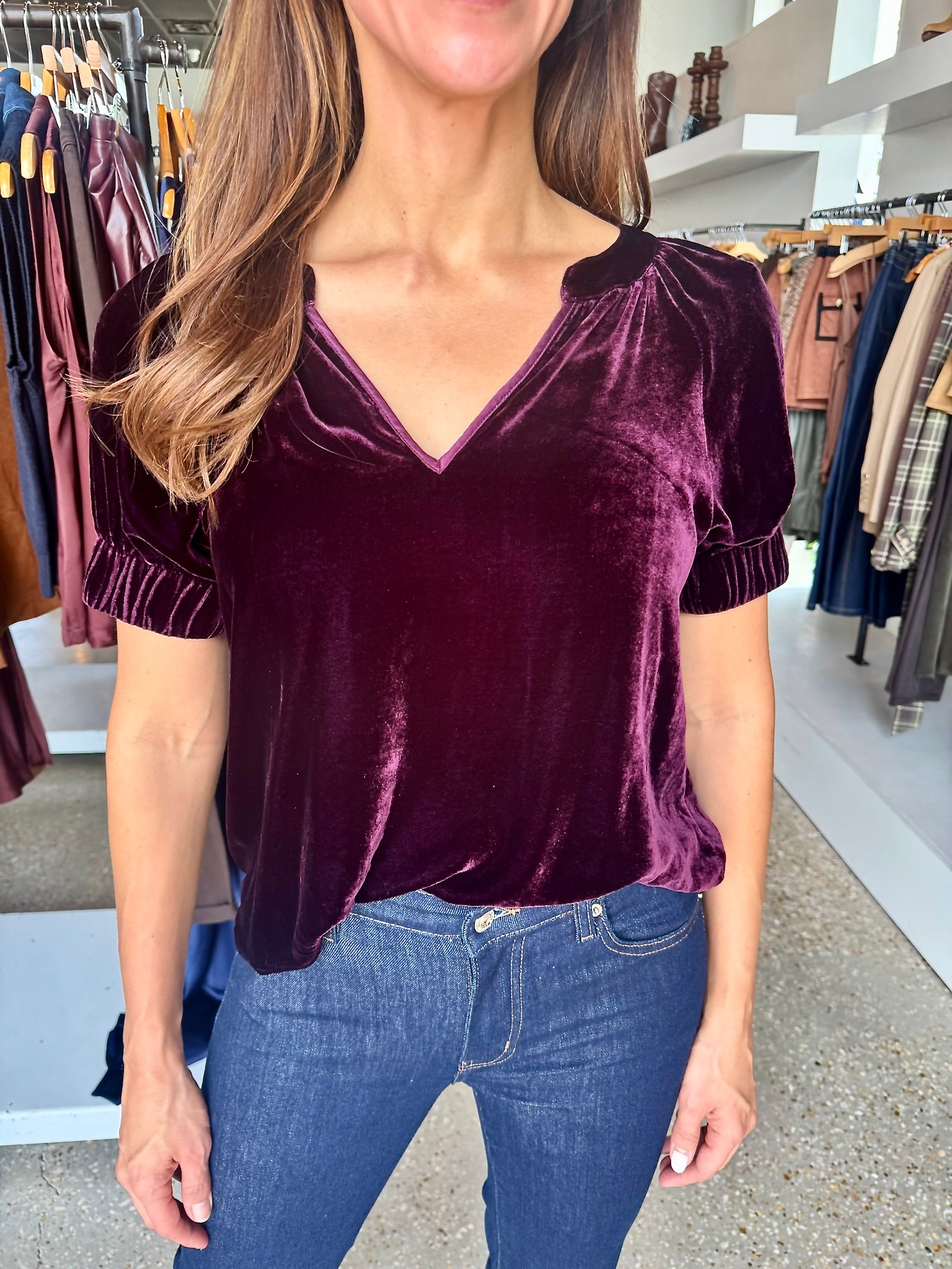 Plum Cameron Velvet Top - Amor Lafayette