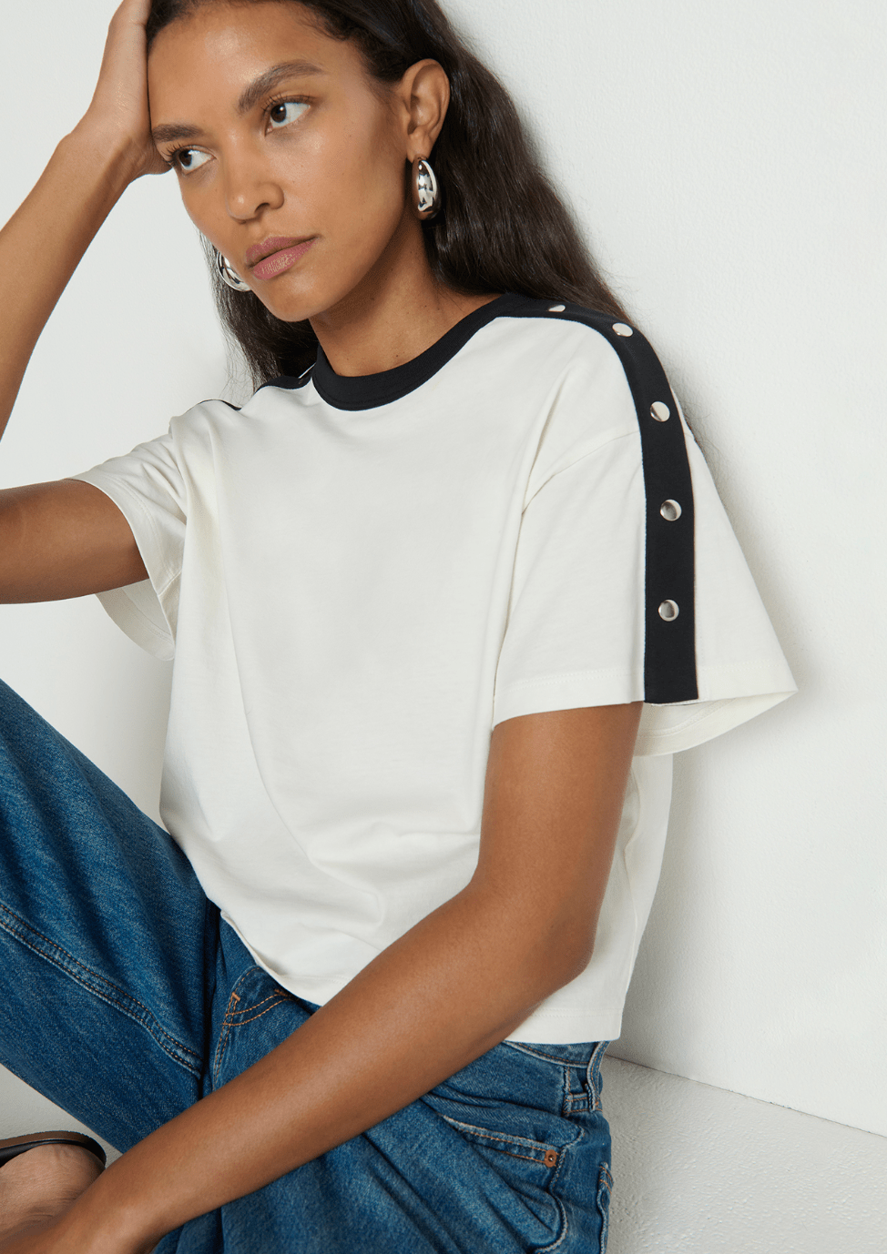 Porcelain Color Block Ada Button Tee - Amor Lafayette