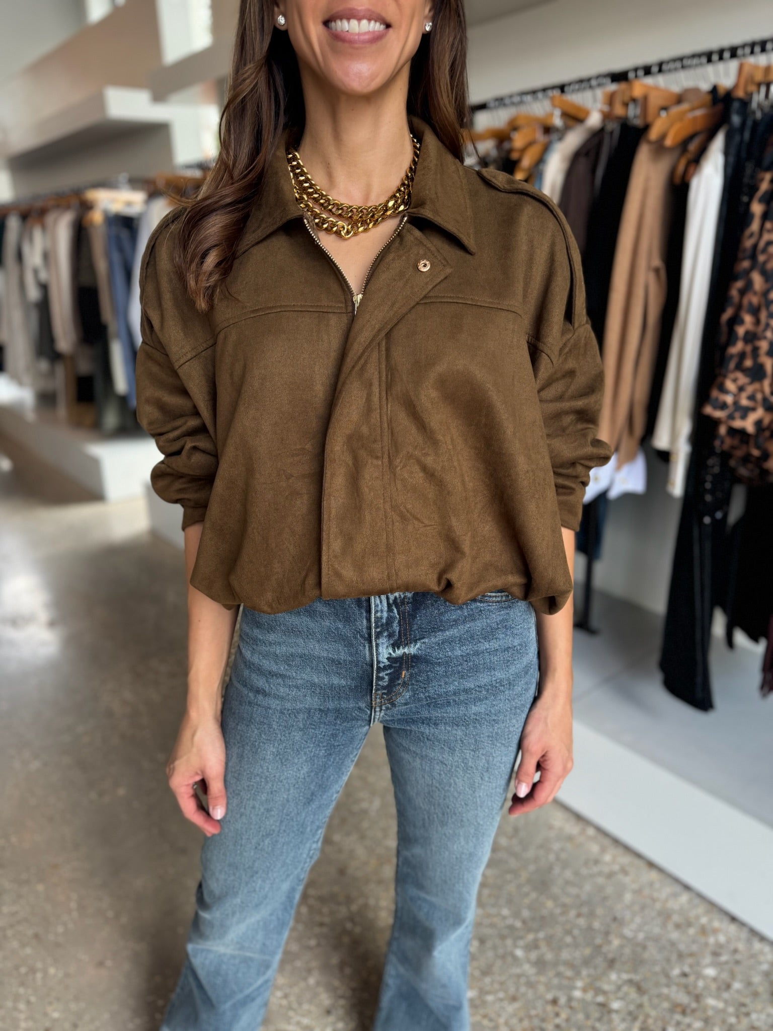 Pure Suede Notch Collar Jacket - Amor Lafayette