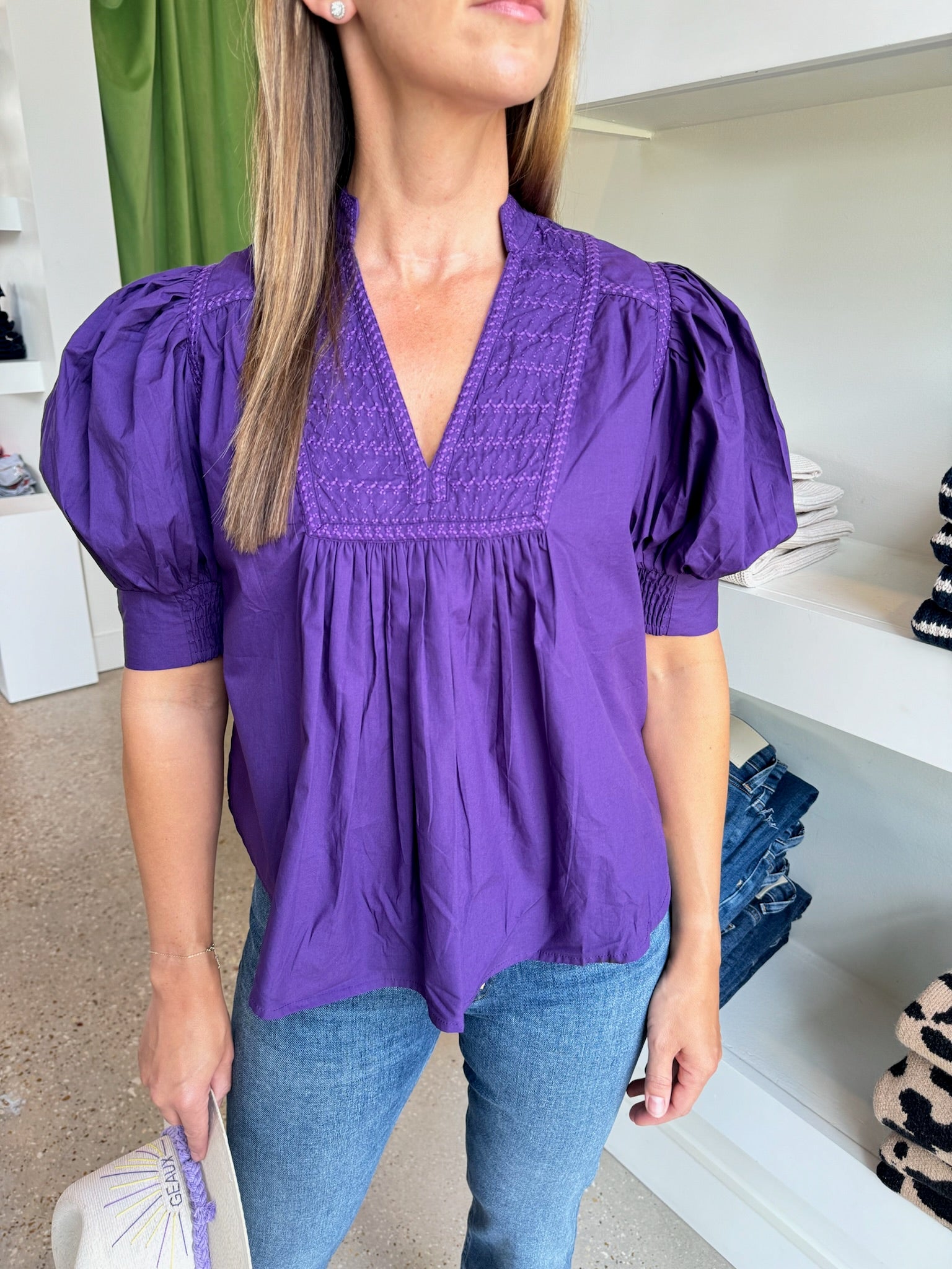 Purple Emilia Embroidered Top - Amor Lafayette