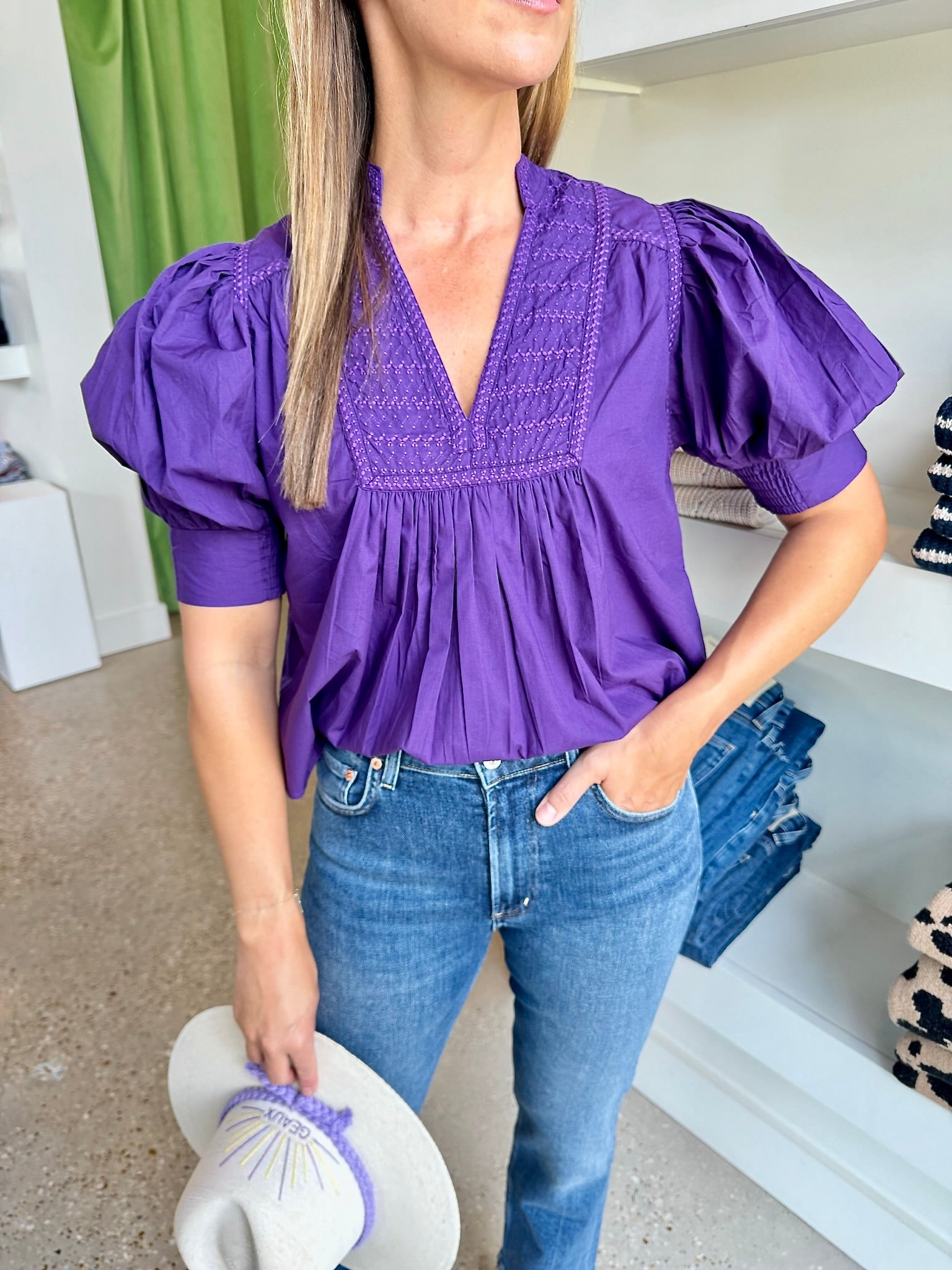 Purple Emilia Embroidered Top - Amor Lafayette