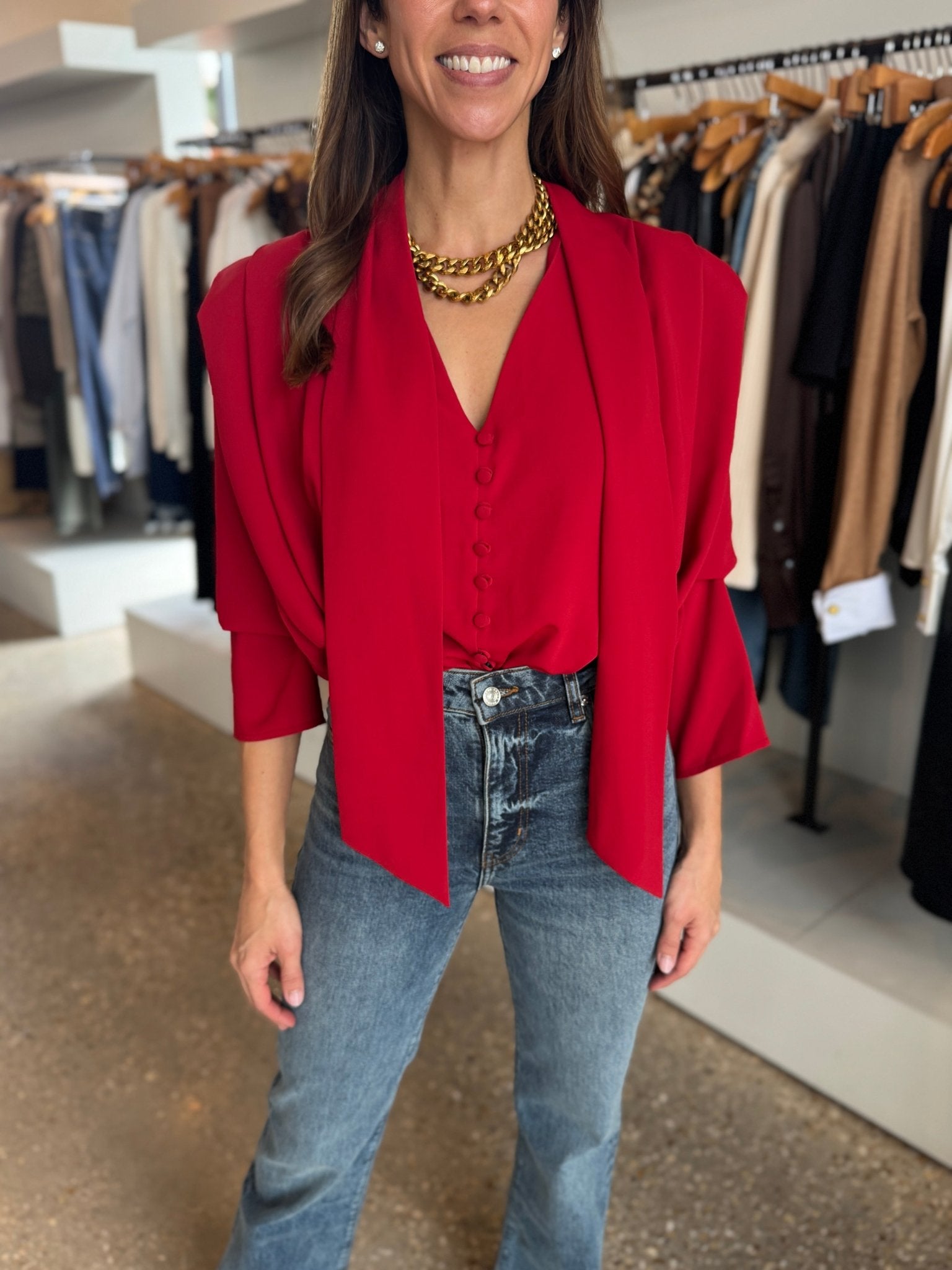 Red Sandy Blouse Bodysuit - Amor Lafayette