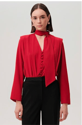 Red Sandy Blouse Bodysuit - Amor Lafayette