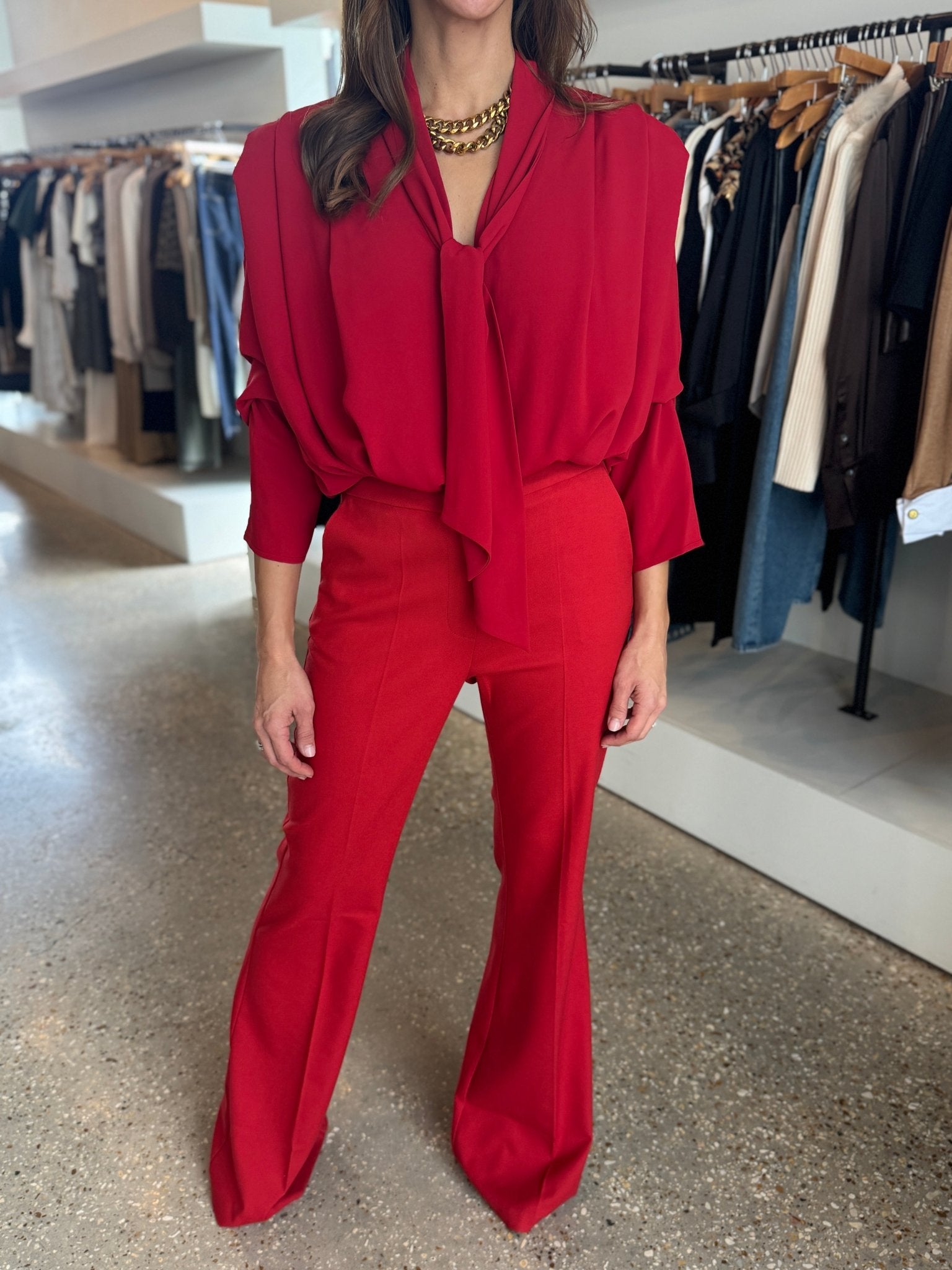 Red Sandy Blouse Bodysuit - Amor Lafayette