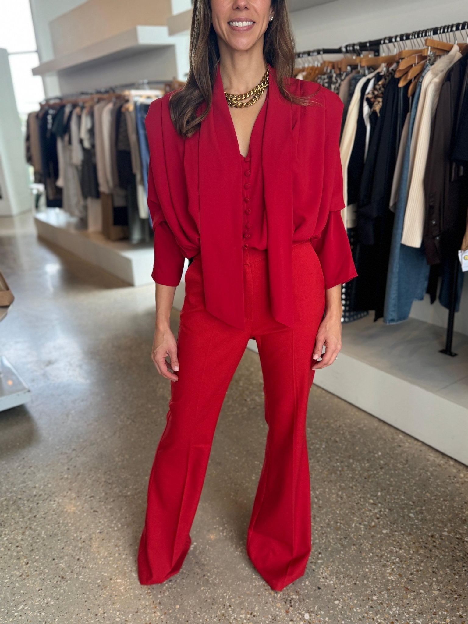 Red Sandy Blouse Bodysuit - Amor Lafayette
