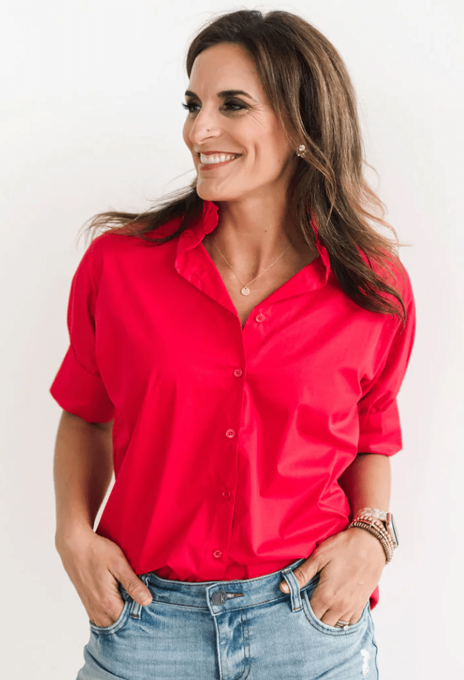 Red S/S Ruffle Neck Shirt - Amor Lafayette