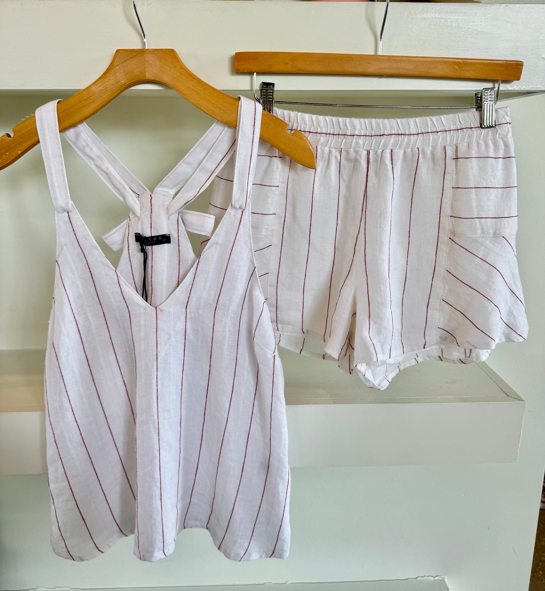 Red Stripe Linen Shorts - Amor Lafayette