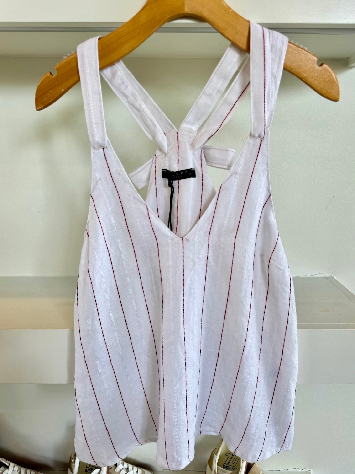 Red Stripe Linen Tie Back Tank - Amor Lafayette