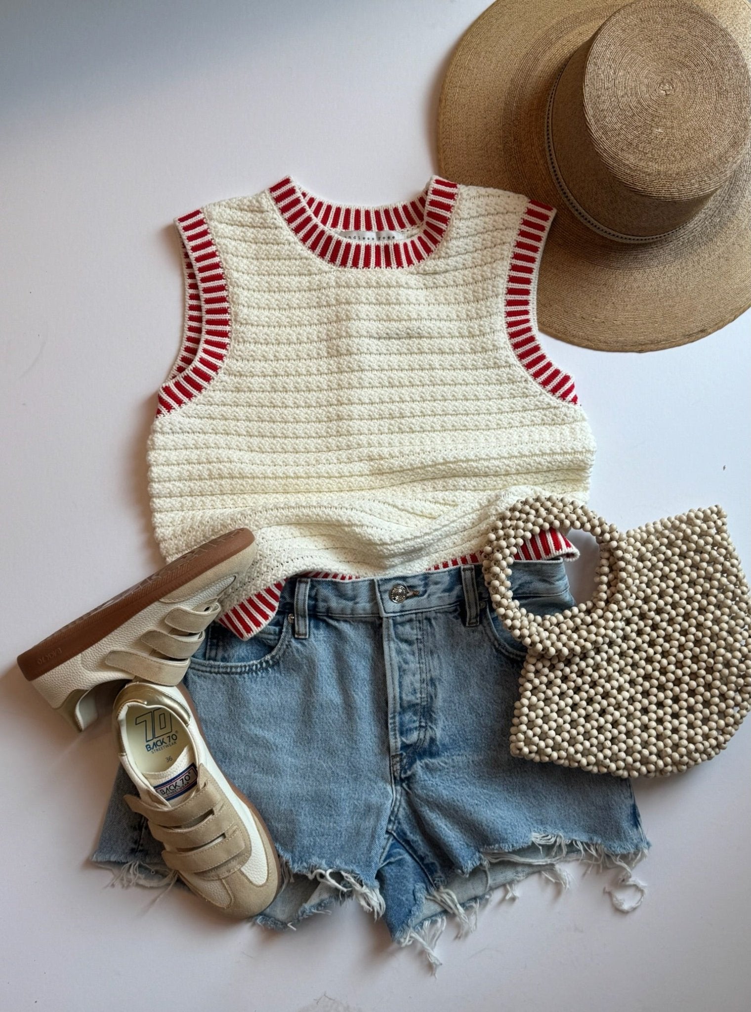 Red/Cream Knit Bordered Top - Amor Lafayette