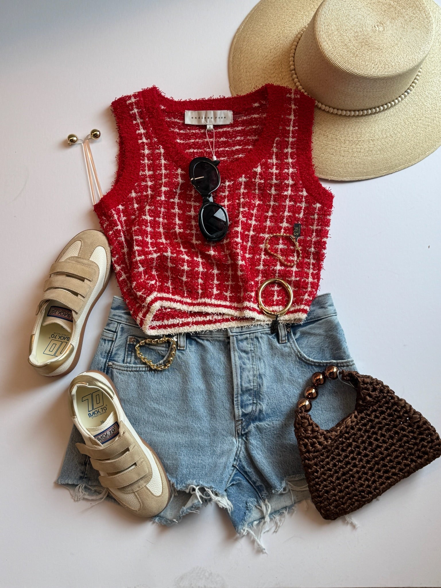 Red/Cream Knit Crop Top - Amor Lafayette