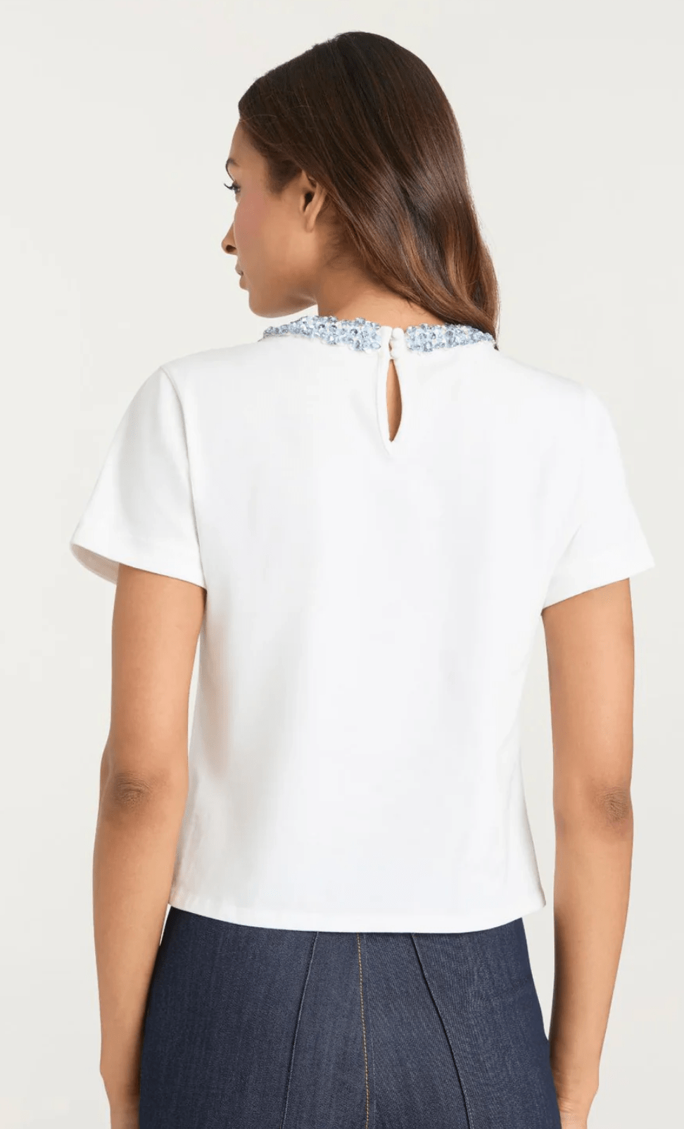 rhinestone border shrunken tee - Amor Lafayette
