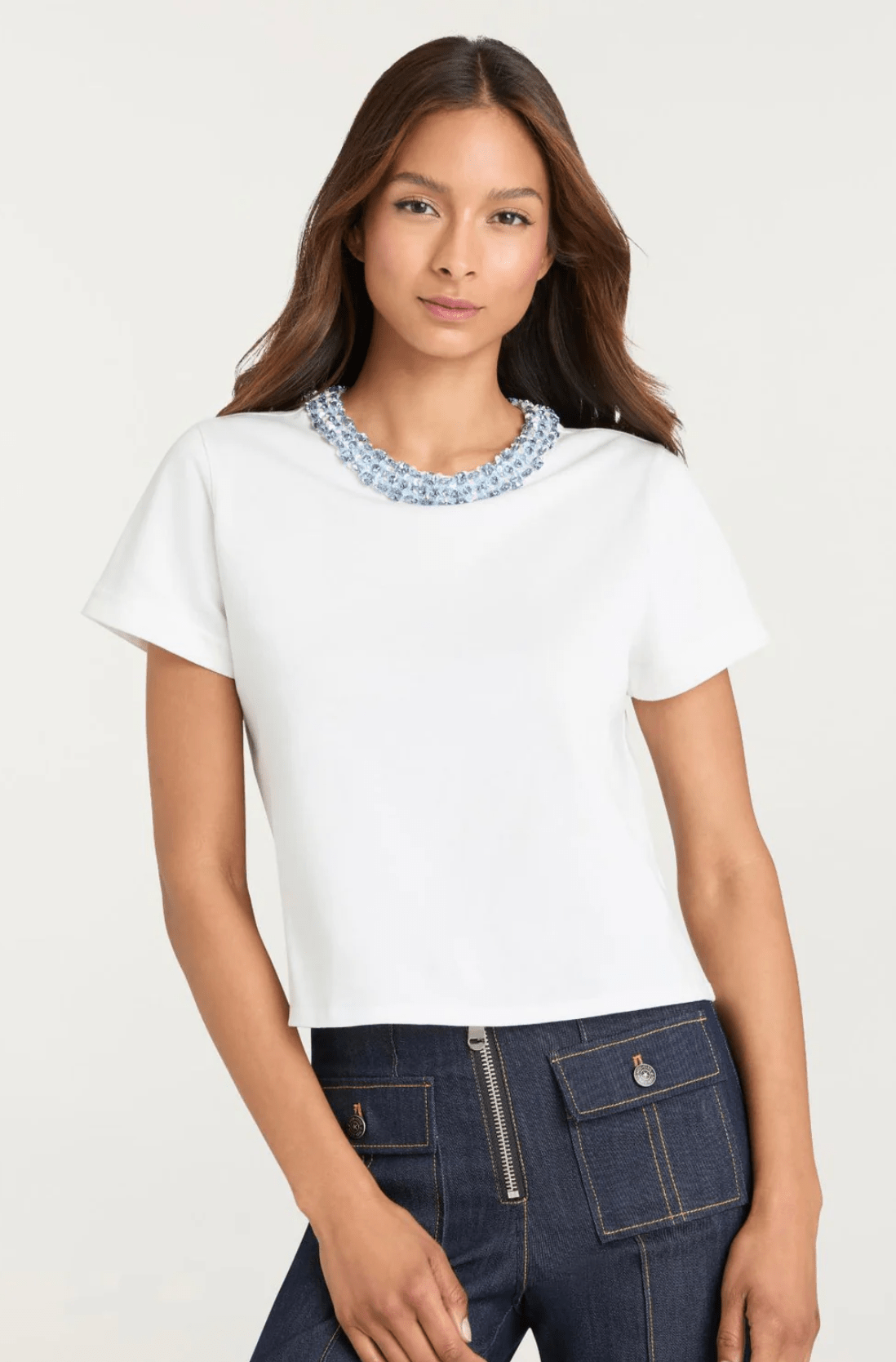 rhinestone border shrunken tee - Amor Lafayette