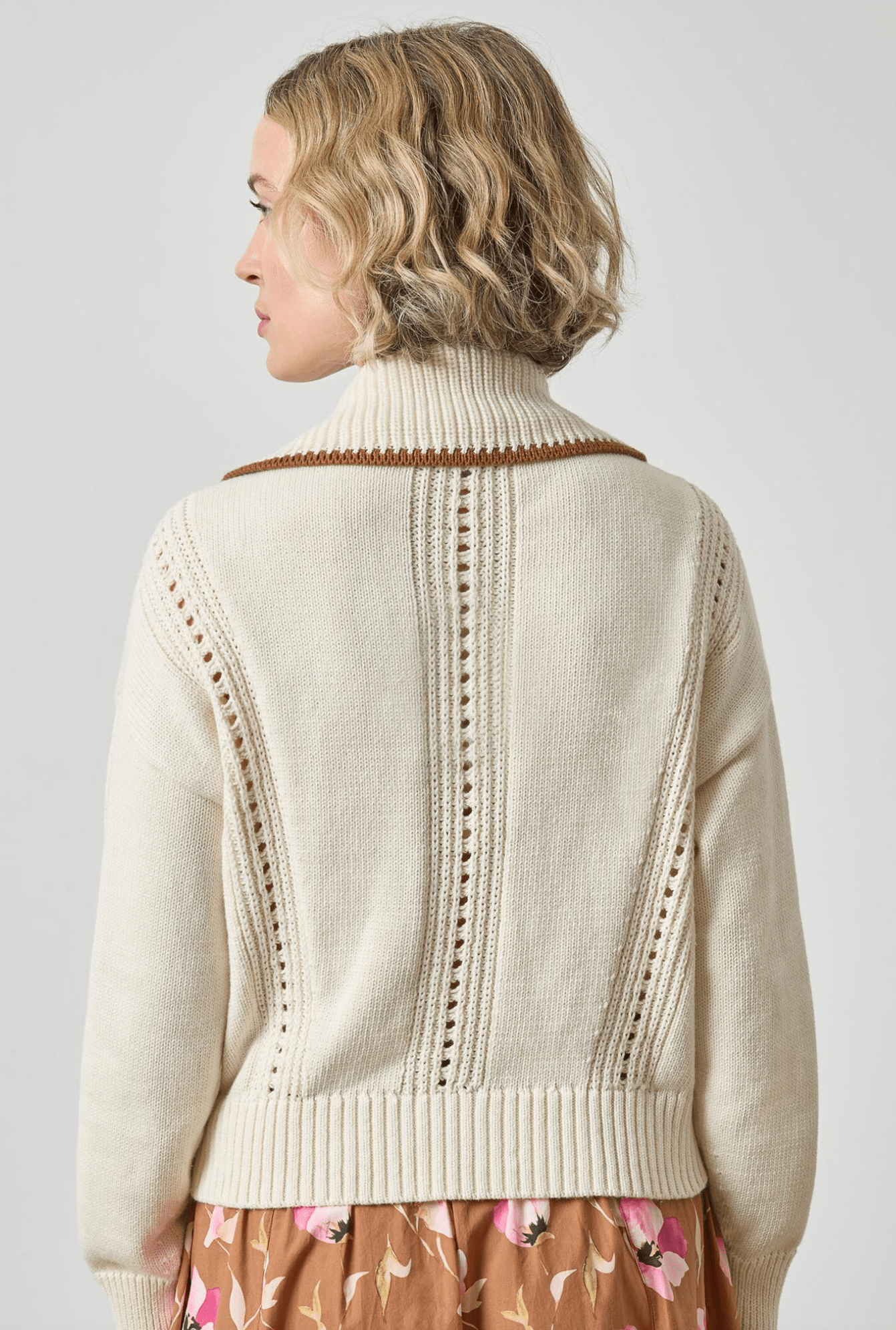 Rope Contrast Collar Zip Cardigan - Amor Lafayette