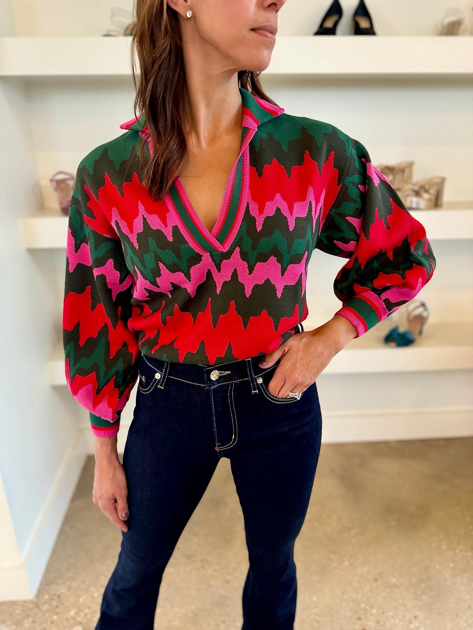 Ruby Ripple Intarsia Knit Lolli Sweater - Amor Lafayette