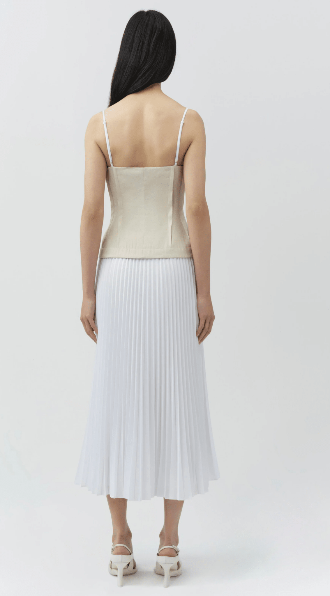 Sand Multi Duval Linen Bustier Pleated Midi Dress - Amor Lafayette