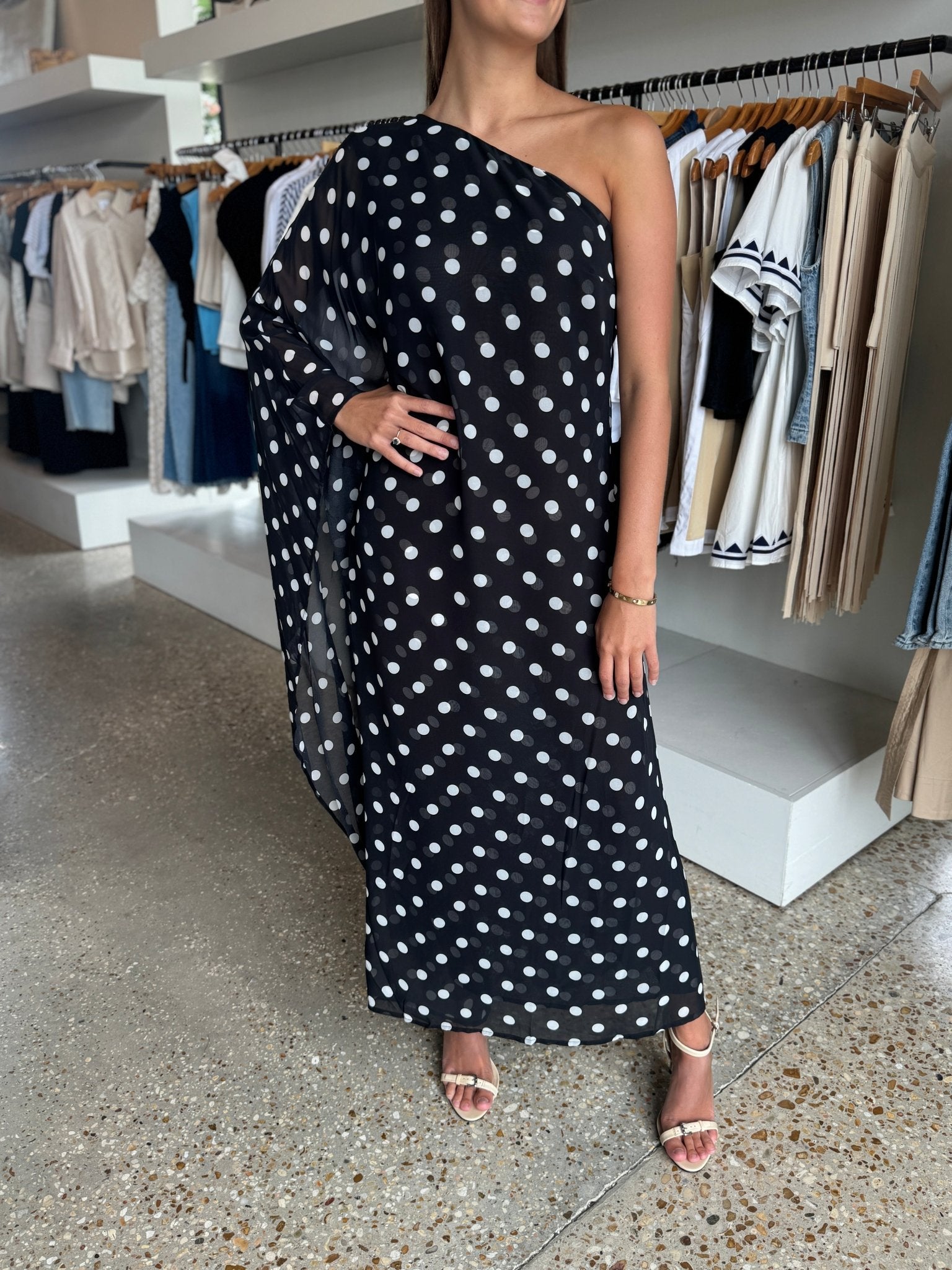 Sash Polka Dot Maxi Dress - Amor Lafayette