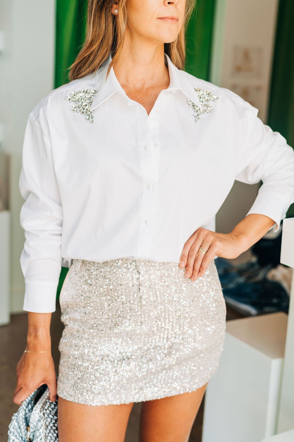 Silver Daphine Sequin Mini Skirt - Amor Lafayette
