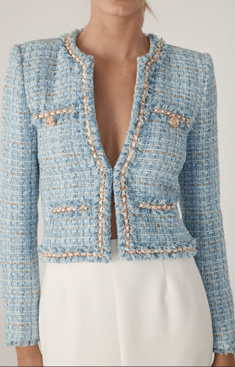 Sky Blue Betsy Tweed Blazer - Amor Lafayette