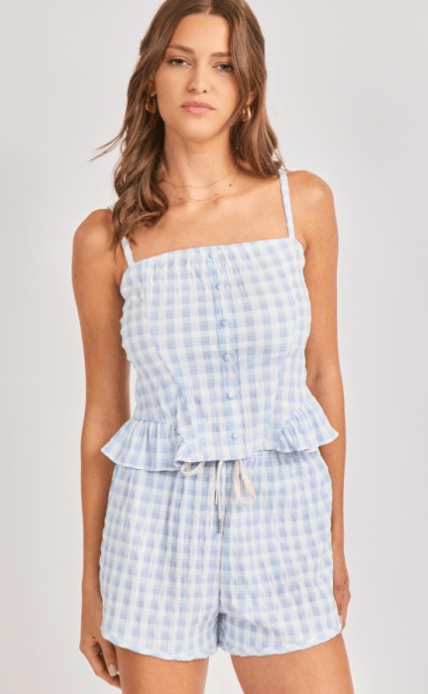 Sky Blue Starlet Gingham Top - Amor Lafayette