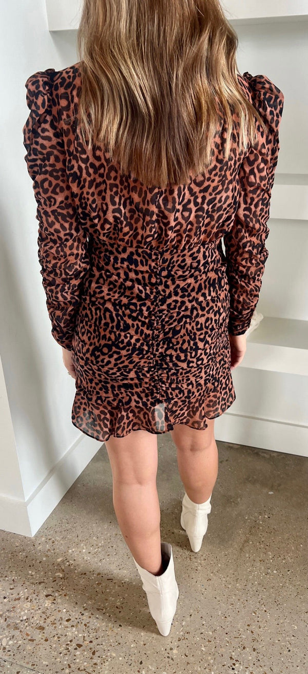 Speckled Leopard Livia Ruffled Mini Dress (Final Sale) - Amor Lafayette