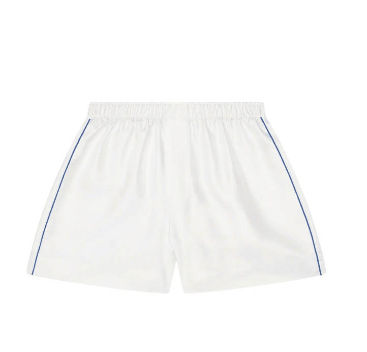 SPORTY SILK TRACK SHORTS WHITE NAVY PIPING - Amor Lafayette