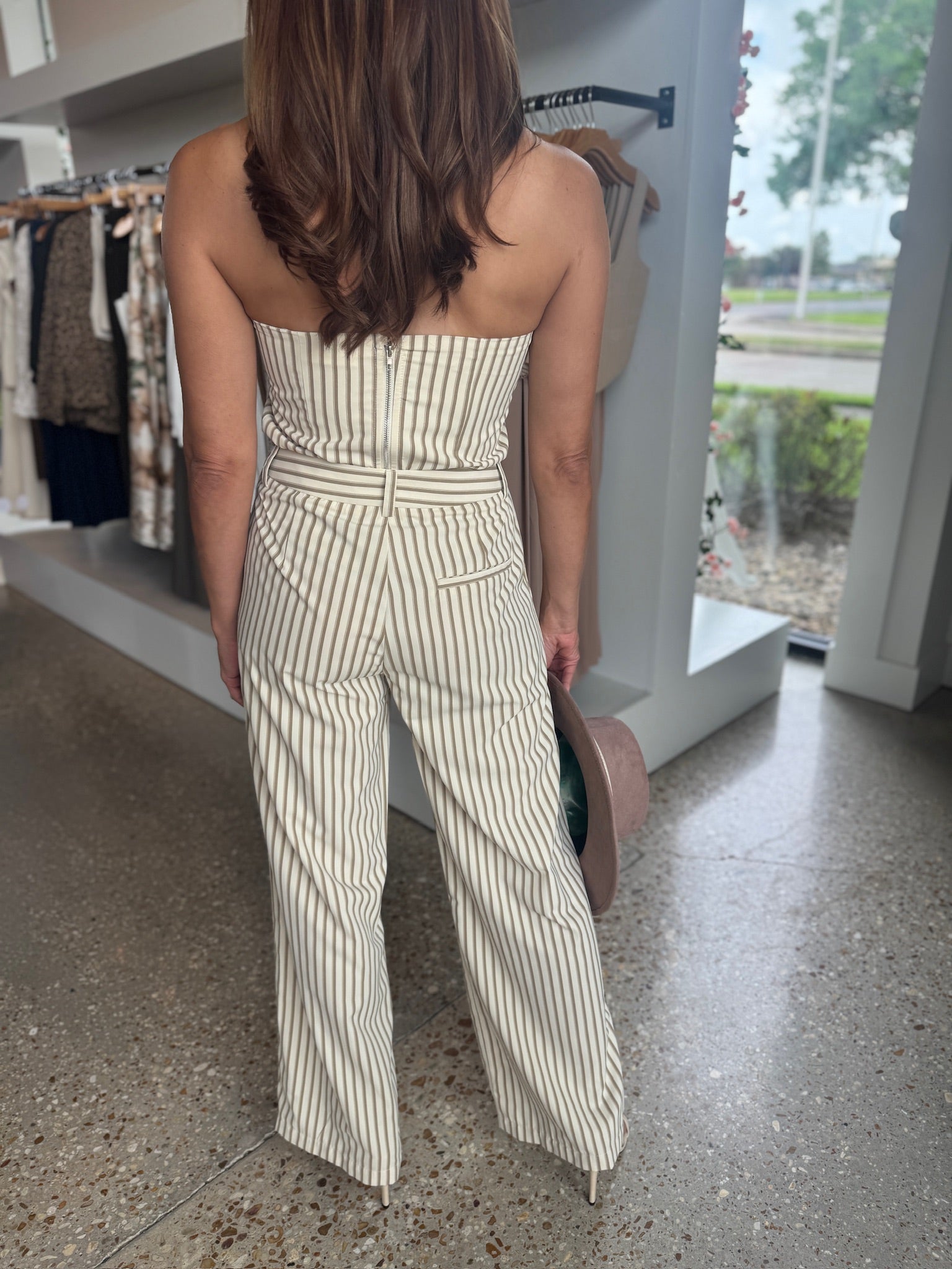 Stripe Strapless Wide Leg Pant Set - Amor Lafayette