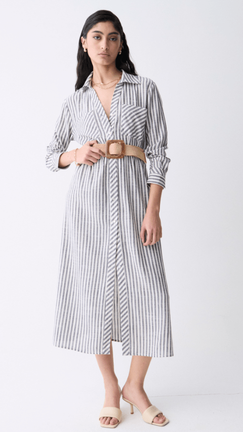 Striped Beige Marialva Dress - Amor Lafayette