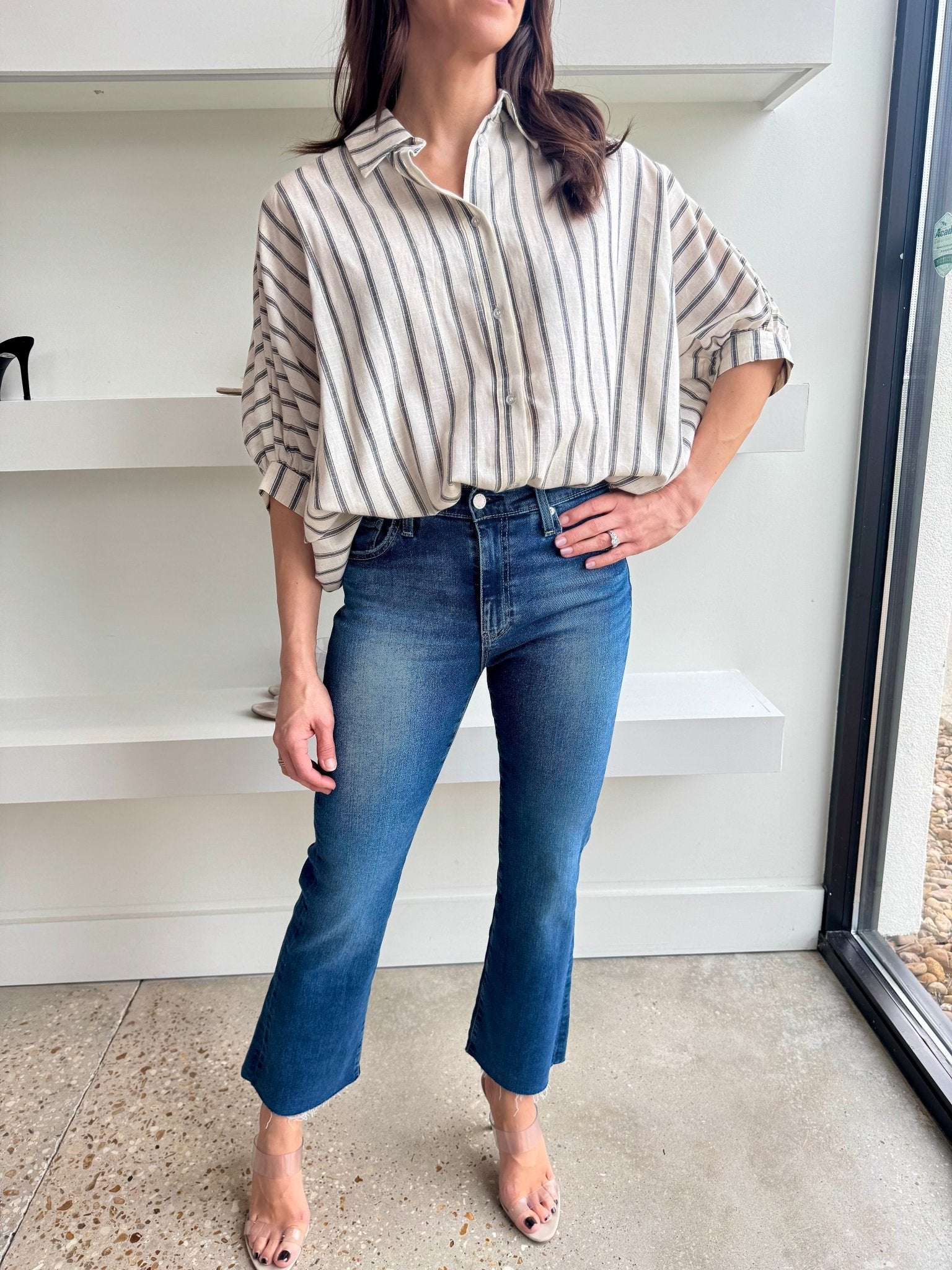 Striped High Low Batwing Oversized Top - Amor Lafayette