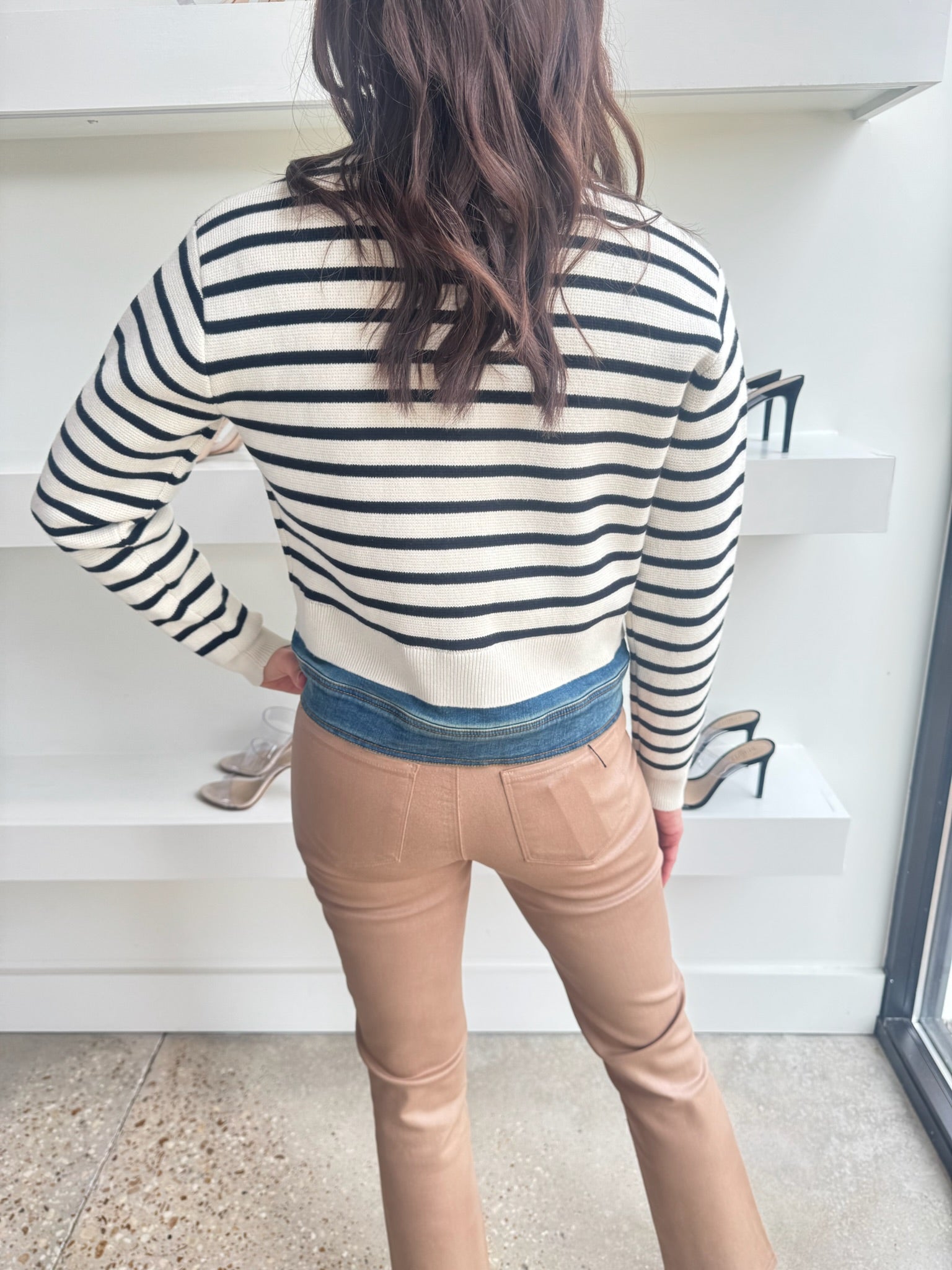 Striped Oat Denim/Sweater Jacket - Amor Lafayette