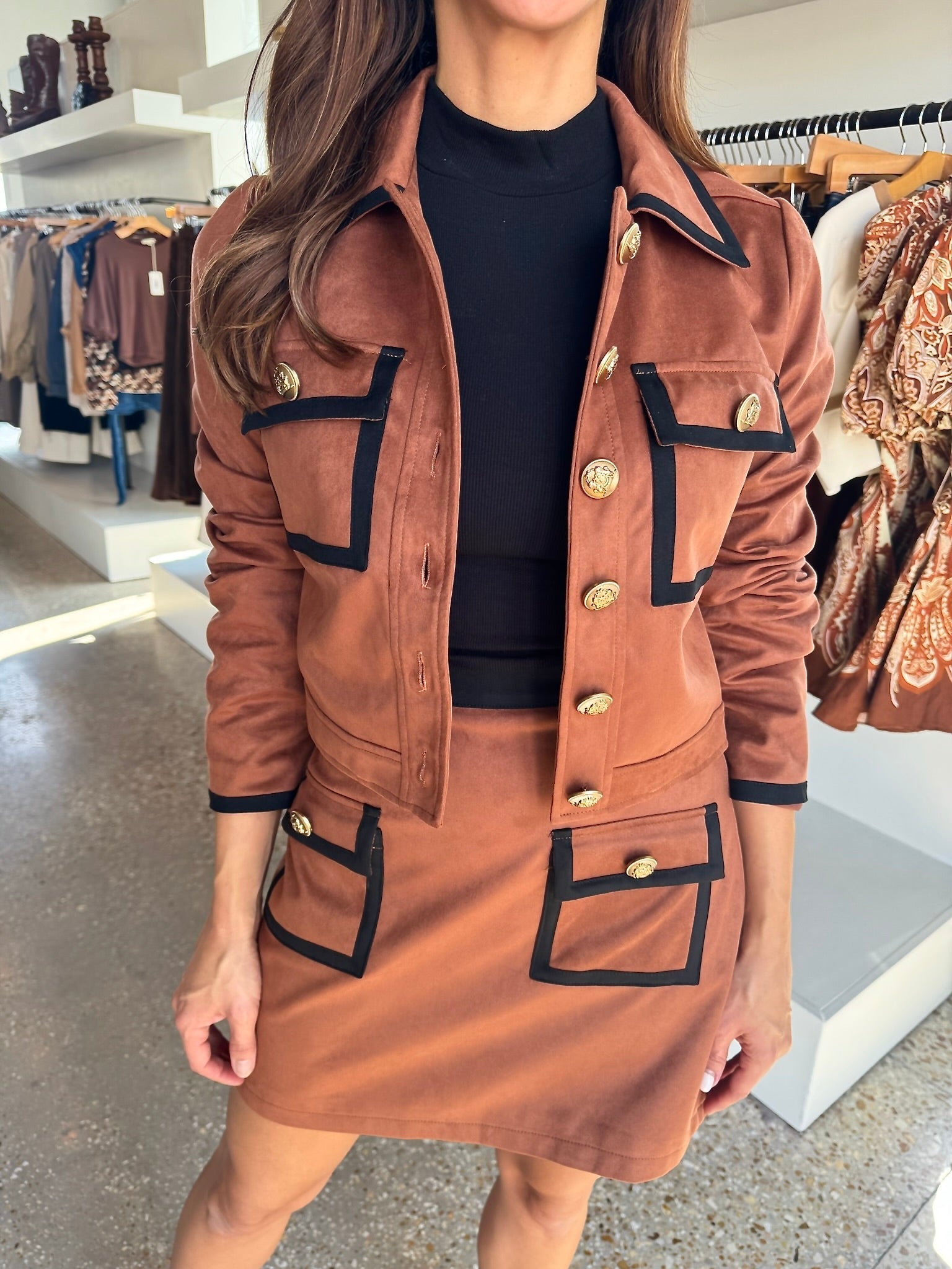 Suede Cognac Skirt - Amor Lafayette