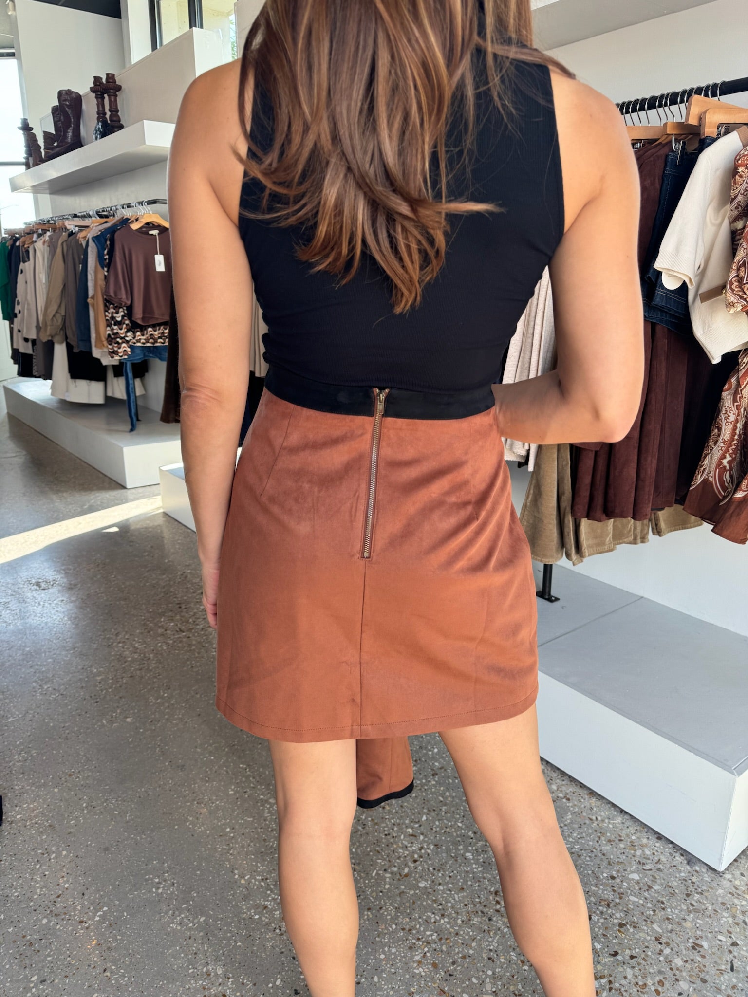 Suede Cognac Skirt - Amor Lafayette