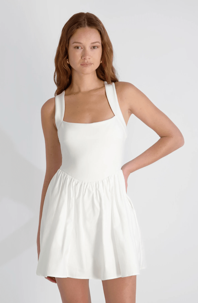 Summer White Cleo Ponte/Poplin Halter Mini Dress