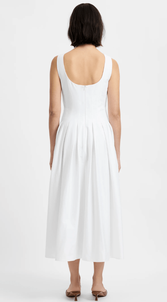 Summer White Cotton Sateen Midi Dress - Amor Lafayette