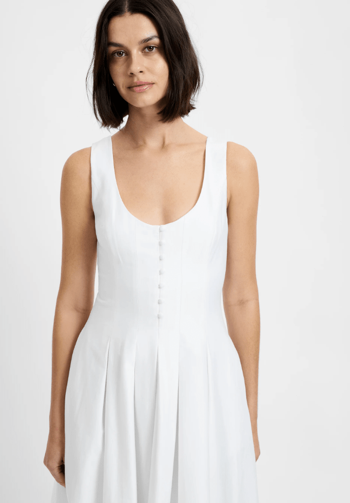 Summer White Cotton Sateen Midi Dress - Amor Lafayette