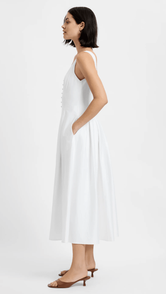 Summer White Cotton Sateen Midi Dress - Amor Lafayette