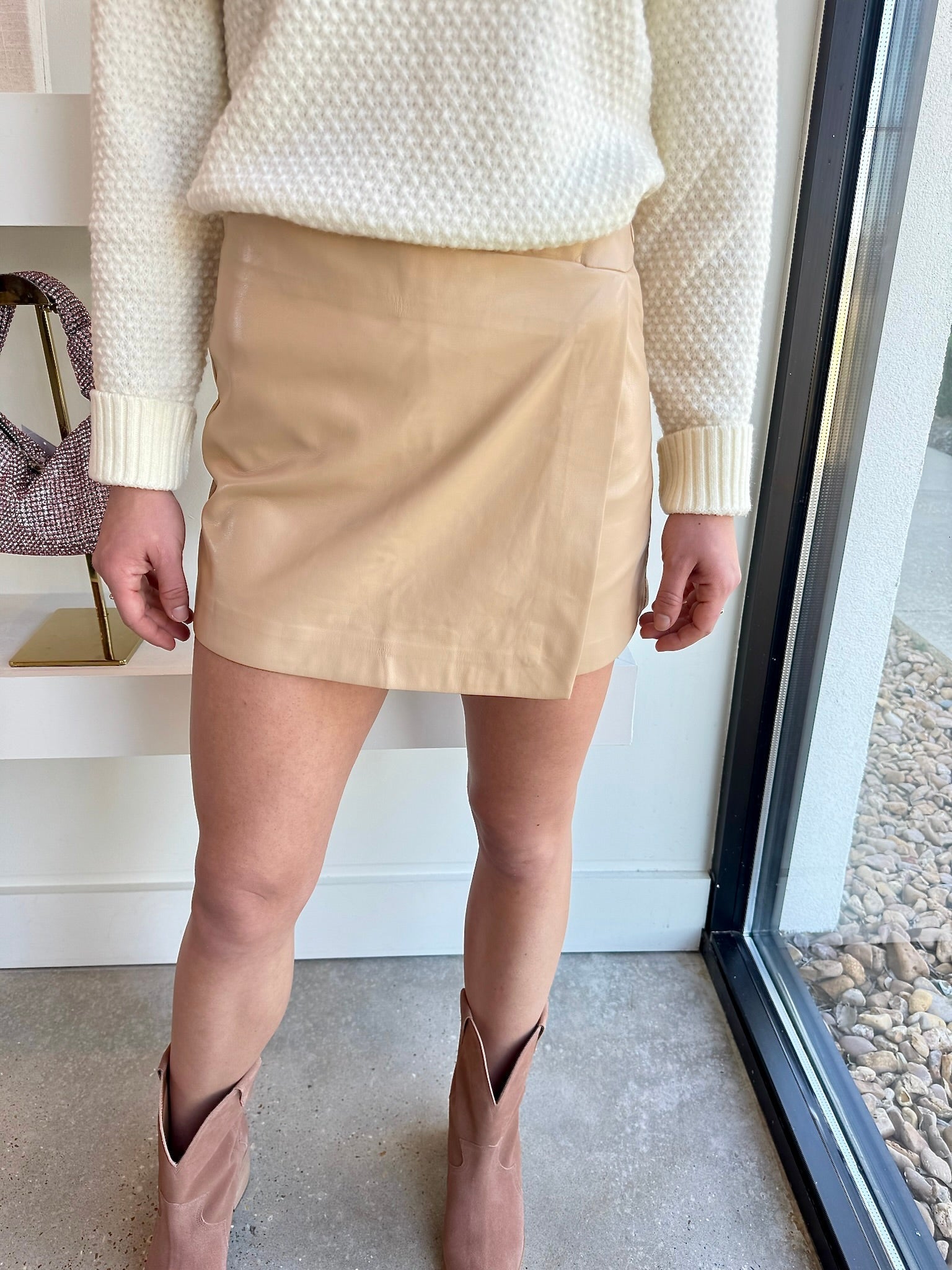 Tan Amandine Faux Leather Skort - Amor Lafayette