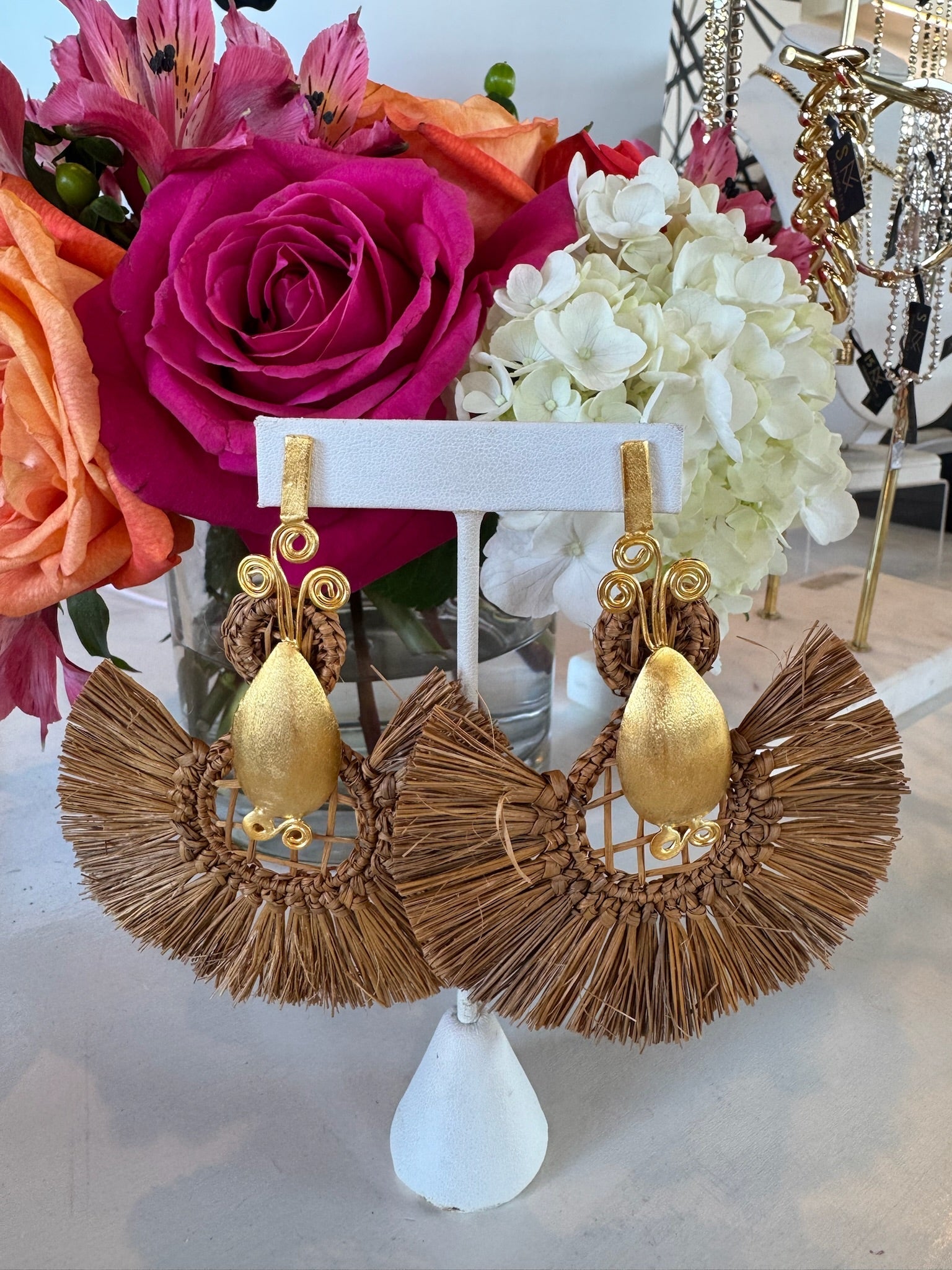 Tan Rattan Earrings - Amor Lafayette