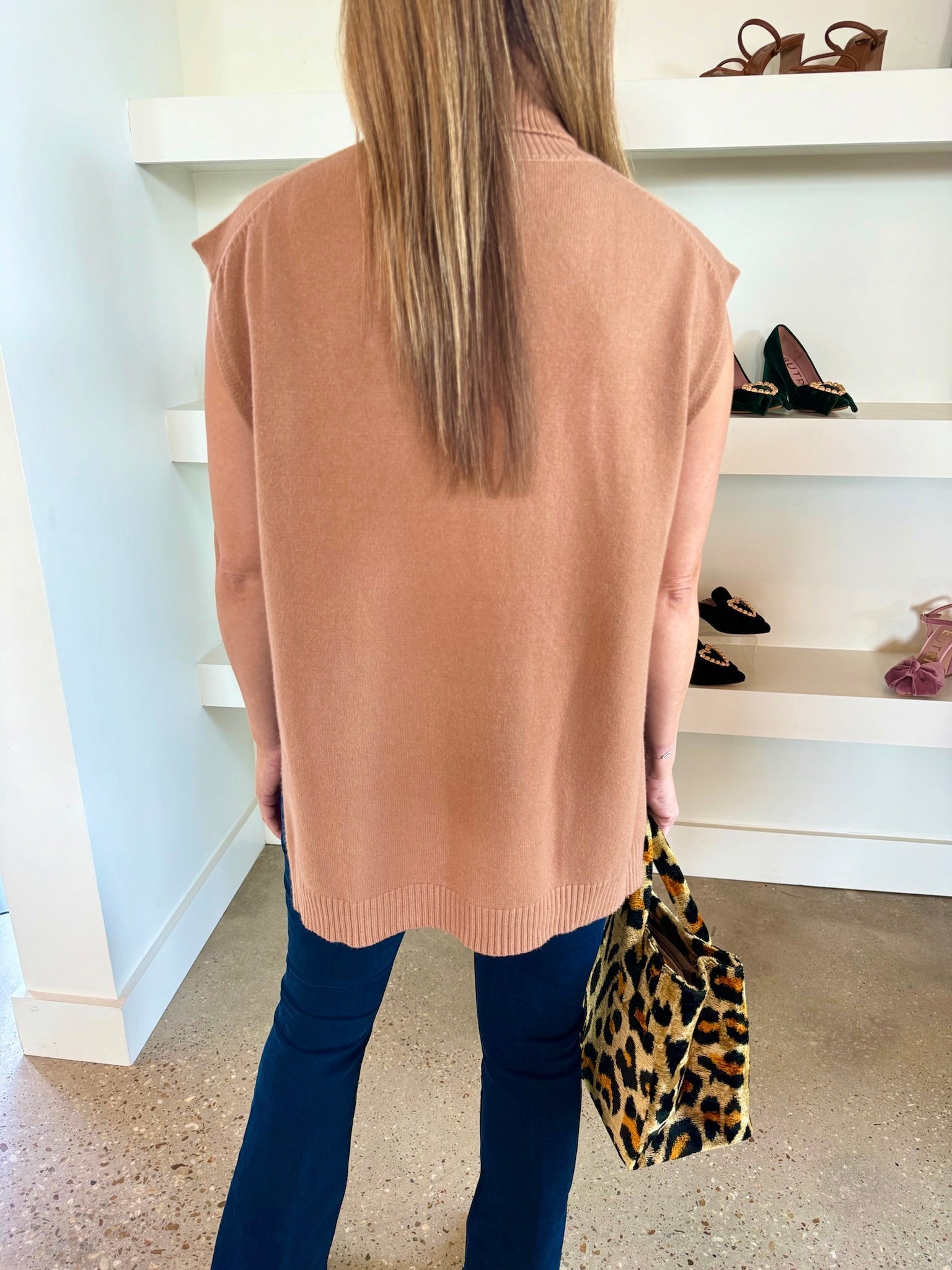 Tan Sleeveless Hi/Lo Turtleneck Sweater - Amor Lafayette